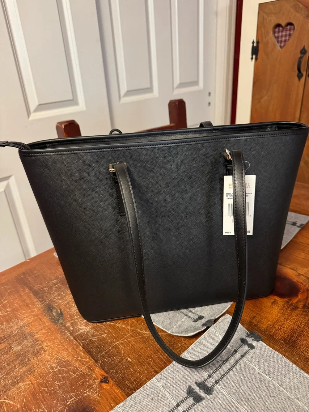 Michael Kors Black Saffiano Leather Jet Set Tote with Gold Hardware